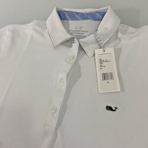 Vineyard‎ Vines Women's Solid White Performance Pique Polo Tee Large New Logo